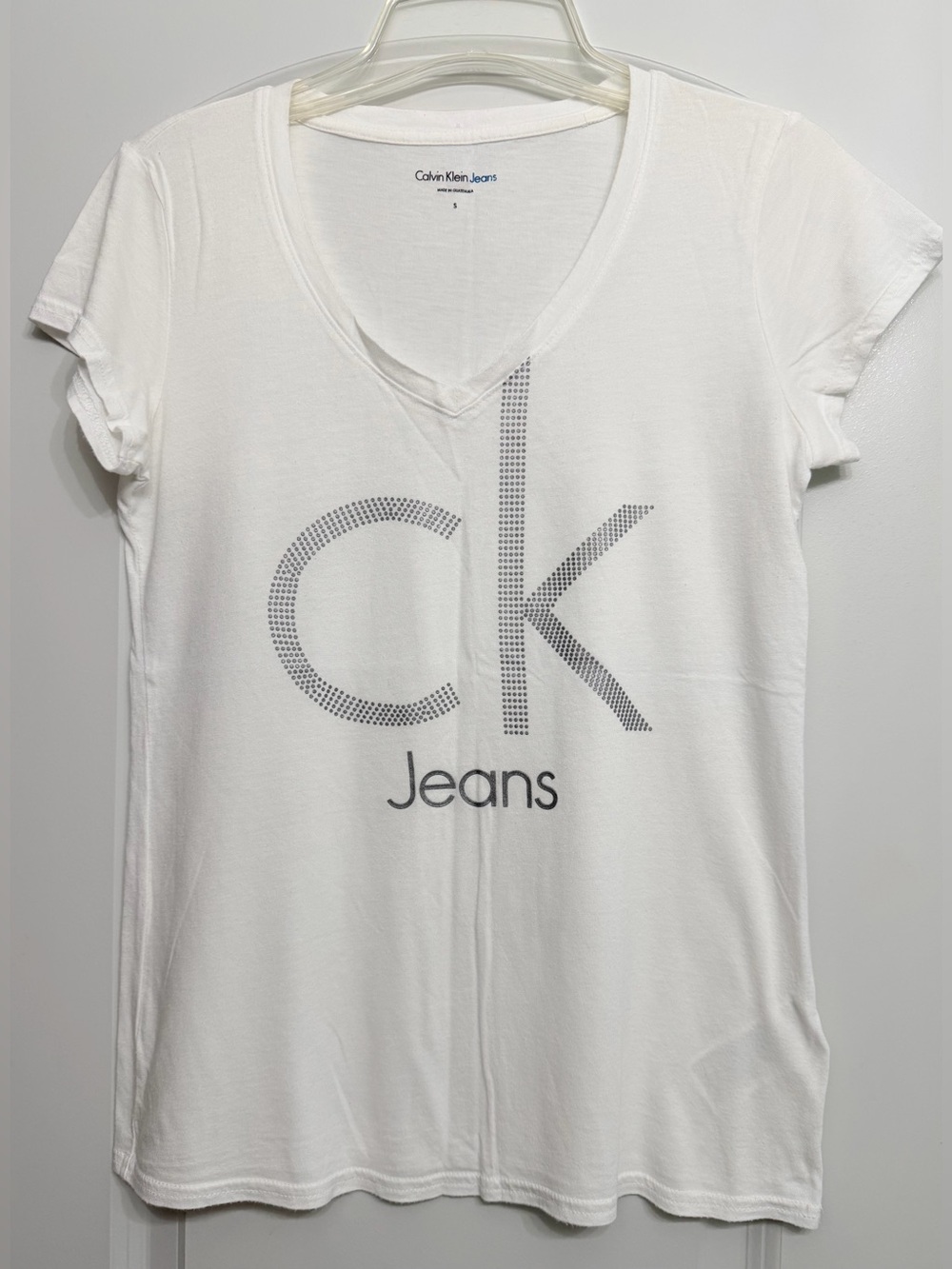 Calvin Klein Jeans White V-Neck Logo Tee